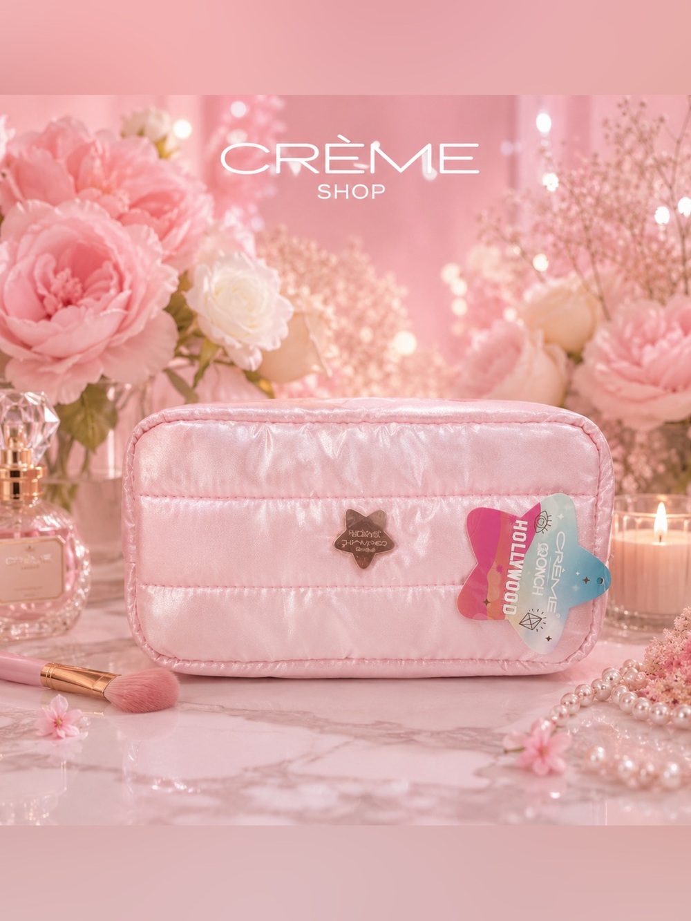Crème Metallic Pink Hollywood Quilted Makeup Bag